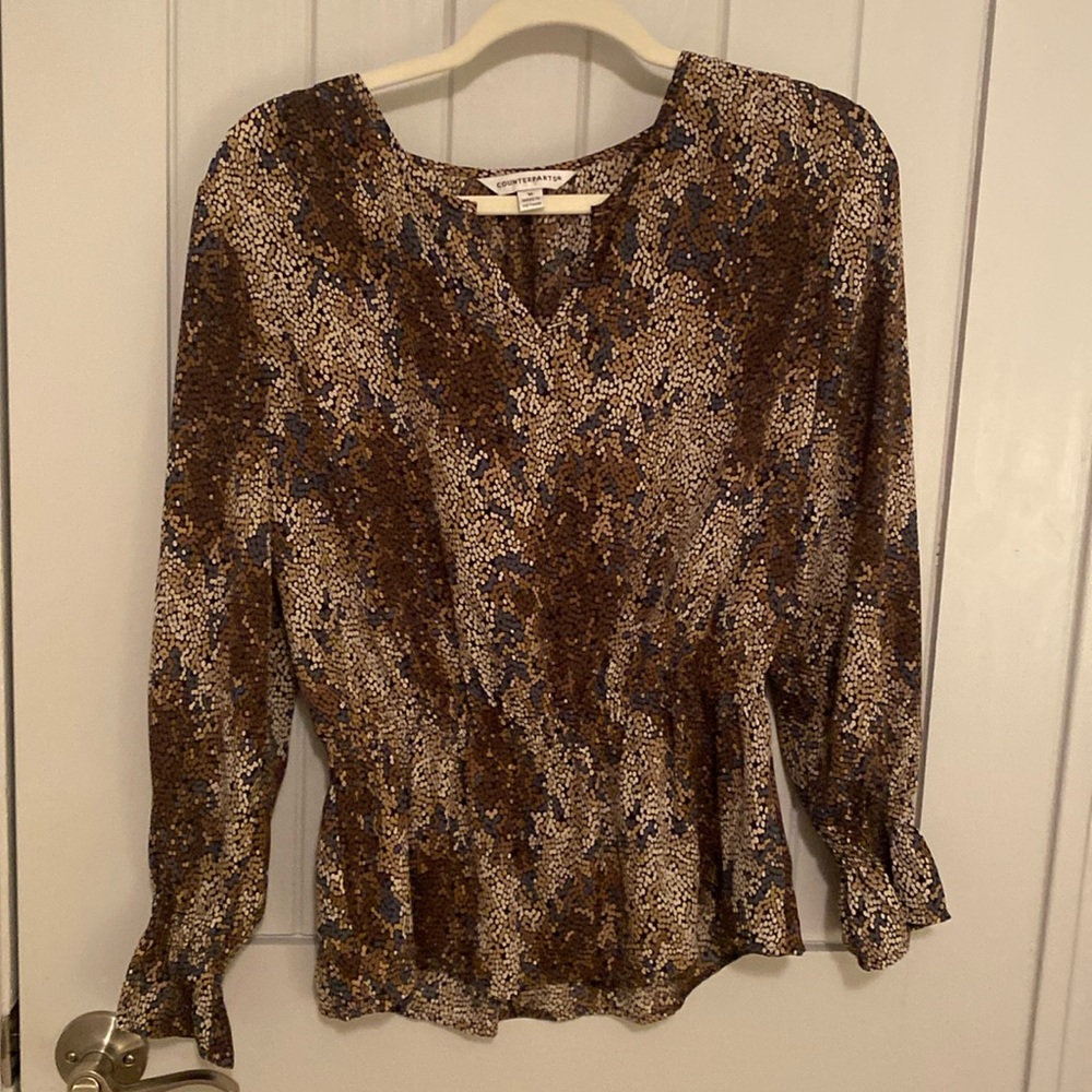 Counterparts Brown, Tan, Black, and Blue Blouse